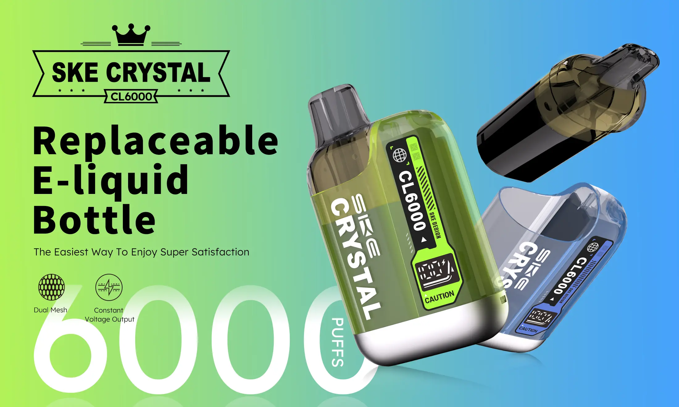 Crystal CL6000 Puffs Vape Prefilled Kit Dual Mesh Coil