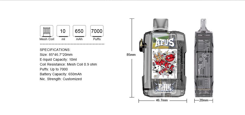 DE012 Cigarette électronique jetable Puff 7000 Taff avec débit d'air rechargeable et réglable