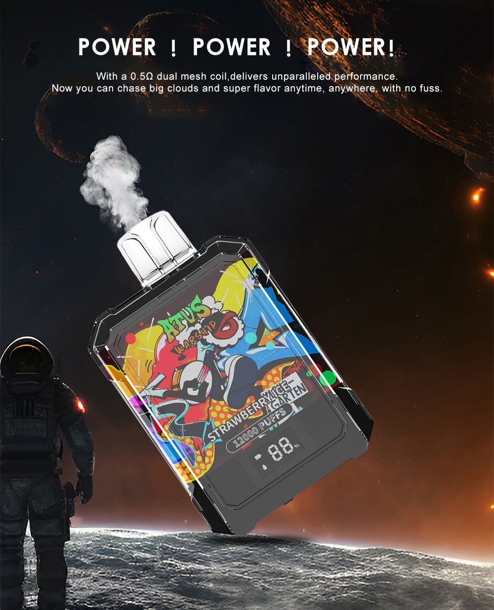 DE013A Cigarette électronique jetable Puff 12000 Taff Affichage LED débit d'air rechargeable et réglable