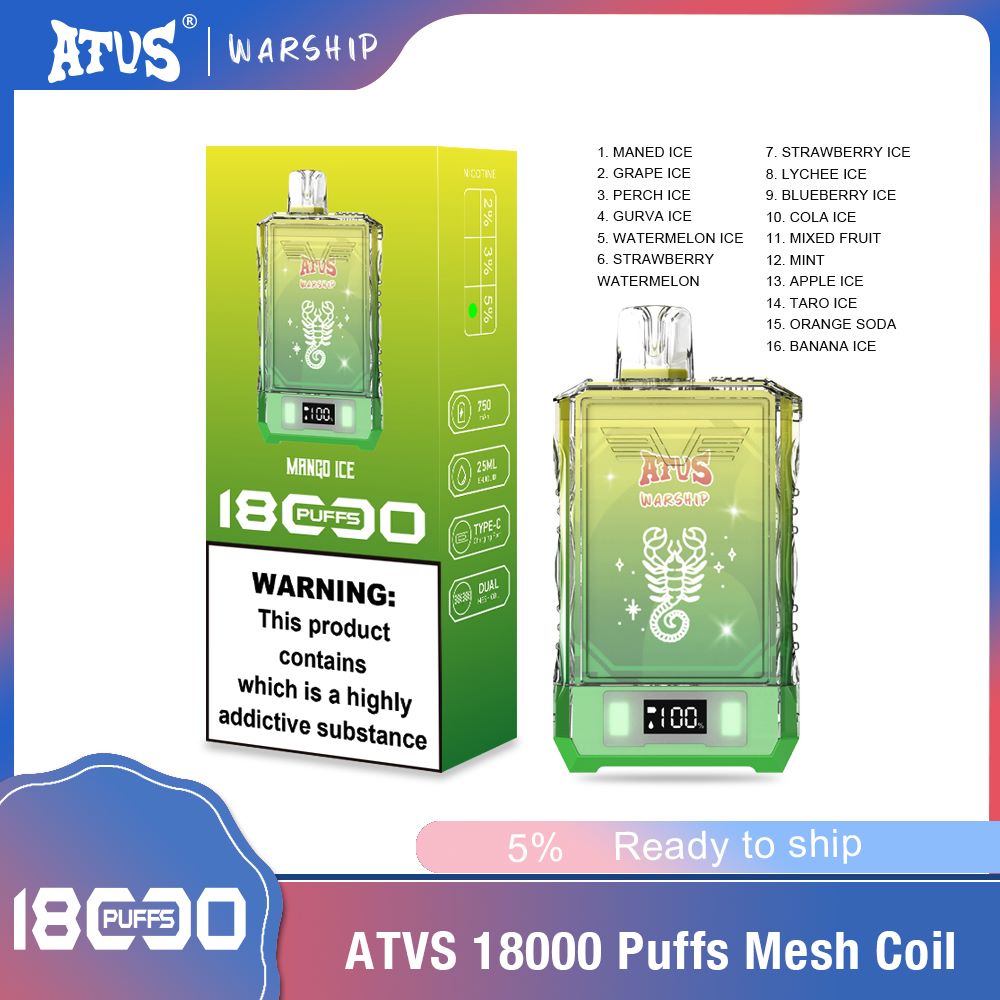 DE015 Cigarette électronique jetable Puff 18000 Taff avec affichage LED débit d'air rechargeable et réglable