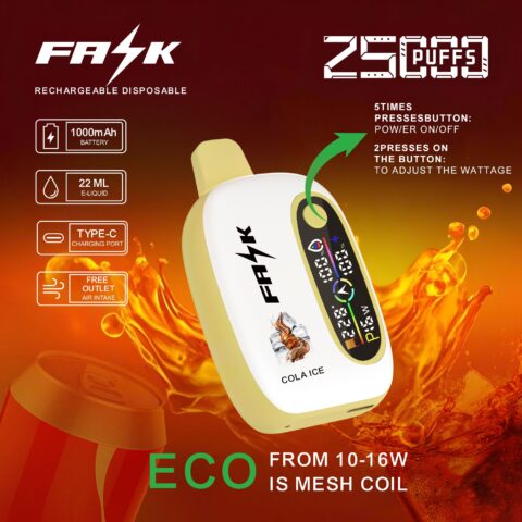 DE016 Cigarette électronique jetable Puff 25000 Taff avec avec affichage LED débit d'air rechargeable et réglable ATVS Vape