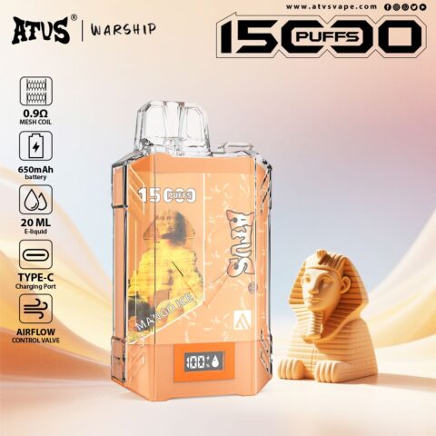 DE017 Cigarette électronique jetable Puff 15000 Taff avec affichage LED débit d'air rechargeable et réglable ATVS Vape