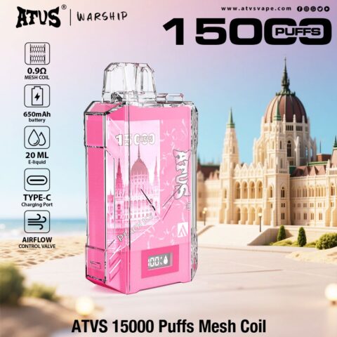 DE017 Cigarette électronique jetable Puff 15000 Taff avec affichage LED débit d'air rechargeable et réglable ATVS Vape