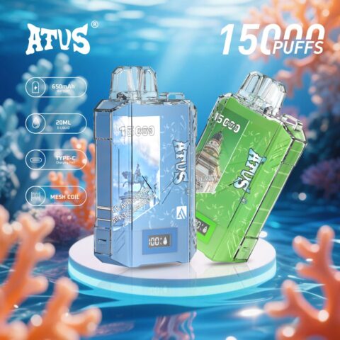 DE017 Cigarette électronique jetable Puff 15000 Taff avec affichage LED débit d'air rechargeable et réglable ATVS Vape