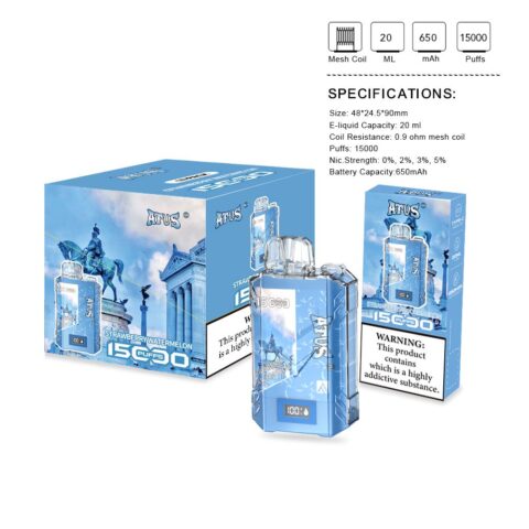 DE017 Cigarette électronique jetable Puff 15000 Taff avec affichage LED débit d'air rechargeable et réglable ATVS Vape