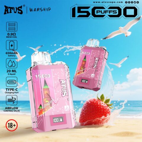 DE017 Cigarette électronique jetable Puff 15000 Taff avec affichage LED débit d'air rechargeable et réglable ATVS Vape