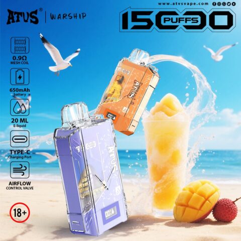 DE017 Cigarette électronique jetable Puff 15000 Taff avec affichage LED débit d'air rechargeable et réglable ATVS Vape