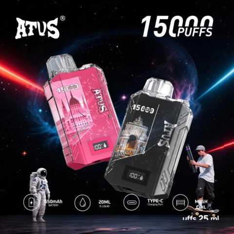 DE017 Cigarette électronique jetable Puff 15000 Taff avec affichage LED débit d'air rechargeable et réglable ATVS Vape