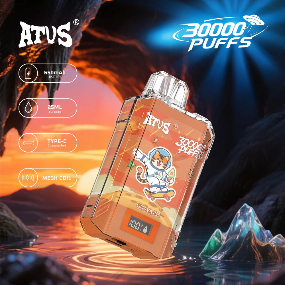 DE017 Cigarette électronique jetable Puff 30000 Taff avec affichage LED débit d'air rechargeable et réglable ATVS Vape