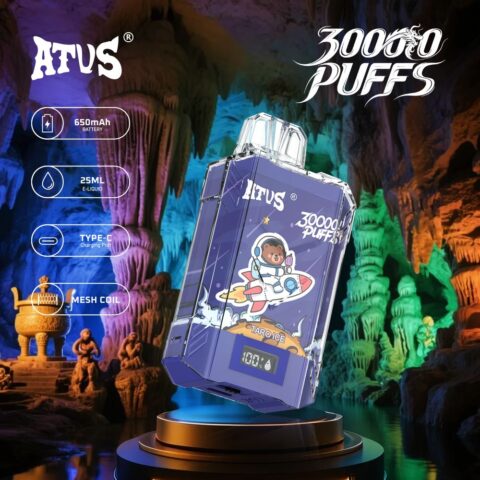 DE017 Cigarette électronique jetable Puff 30000 Taff avec affichage LED débit d'air rechargeable et réglable ATVS Vape