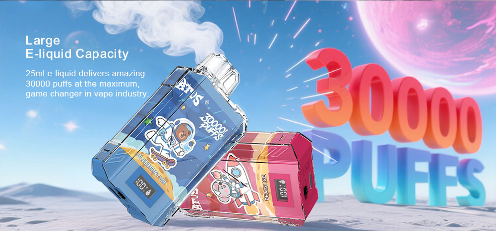 DE017 Cigarette électronique jetable Puff 30000 Taff avec affichage LED débit d'air rechargeable et réglable ATVS Vape