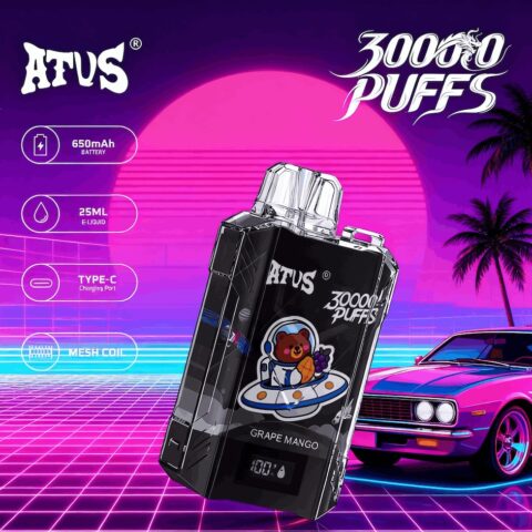 DE017 Cigarette électronique jetable Puff 30000 Taff avec affichage LED débit d'air rechargeable et réglable ATVS Vape