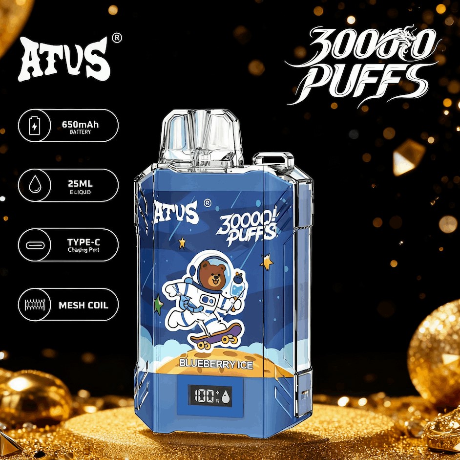 DE017 Cigarette électronique jetable Puff 30000 Taff avec affichage LED débit d'air rechargeable et réglable ATVS Vape