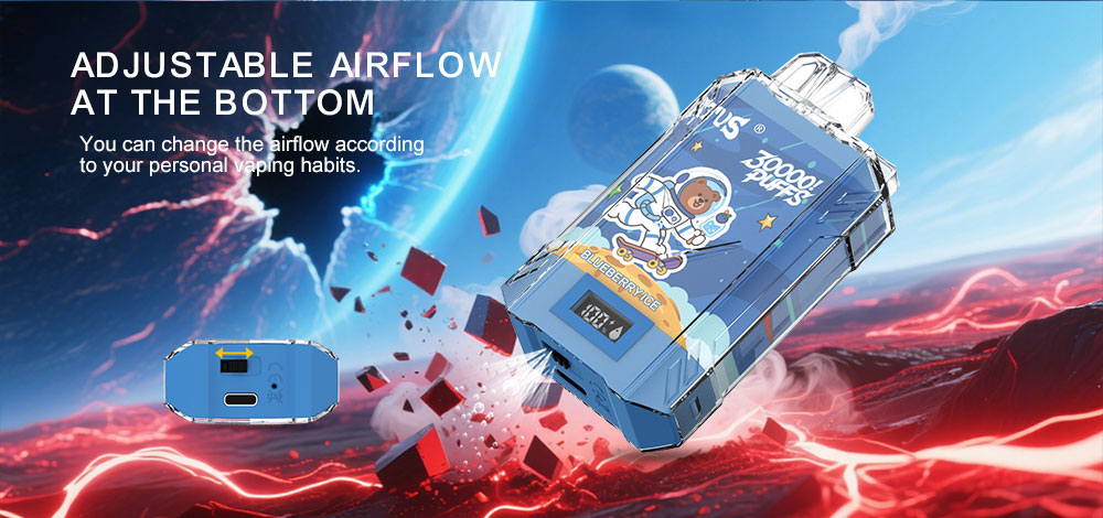 DE017 Cigarette électronique jetable Puff 30000 Taff avec affichage LED débit d'air rechargeable et réglable ATVS Vape