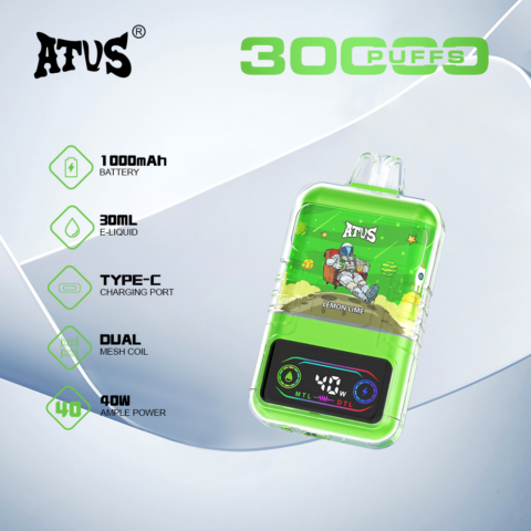 DE021 Cigarette électronique jetable Puff 30000 Taff avec Afficheur LED rechargeable et débit d'air réglable MTL DTL ATVS Vape