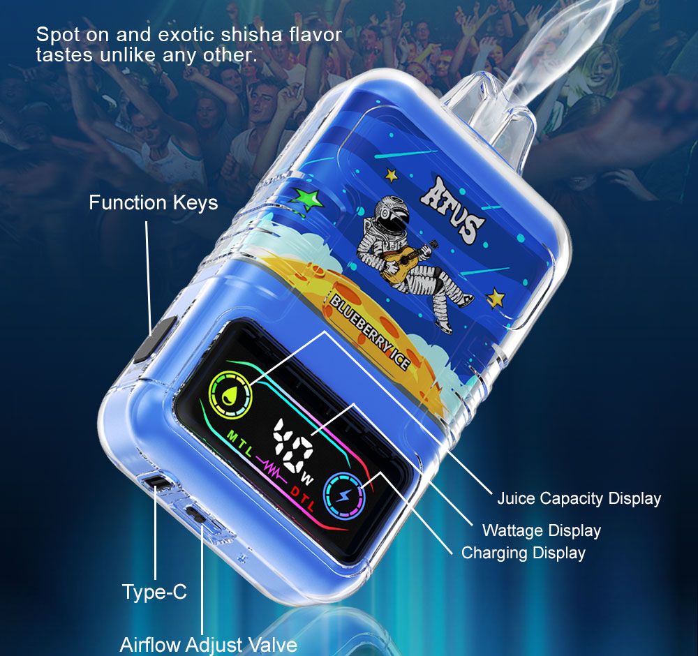 DE021 Cigarette électronique jetable Puff 30000 Taff avec Afficheur LED rechargeable et débit d'air réglable MTL DTL ATVS Vape
