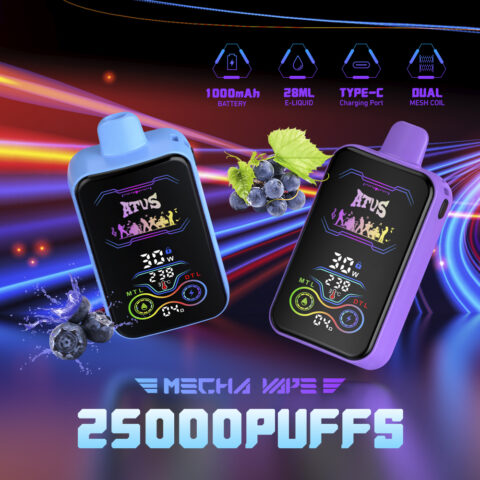 DE022 Cigarette électronique jetable Puff 25000 Taff avec Plein écran rechargeable et débit d'air réglable ATVS Vape