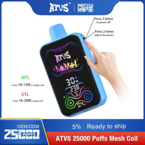 DE022 Cigarette électronique jetable Puff 25000 Taff avec Plein écran rechargeable et débit d'air réglable ATVS Vape