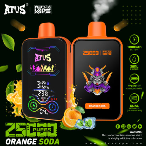 DE022 Cigarette électronique jetable Puff 25000 Taff avec Plein écran rechargeable et débit d'air réglable ATVS Vape