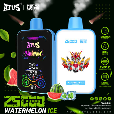 DE022 Cigarette électronique jetable Puff 25000 Taff avec Plein écran rechargeable et débit d'air réglable ATVS Vape