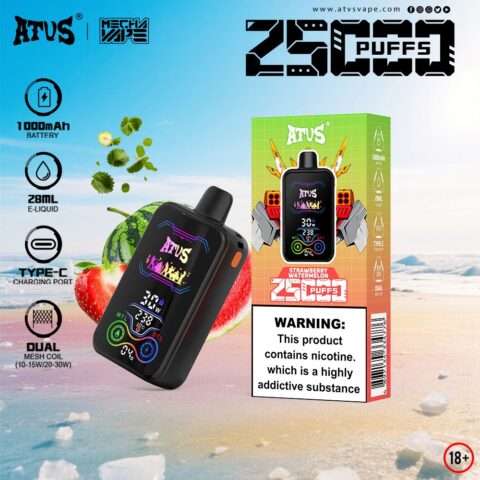 DE022 Cigarette électronique jetable Puff 25000 Taff avec Plein écran rechargeable et débit d'air réglable ATVS Vape