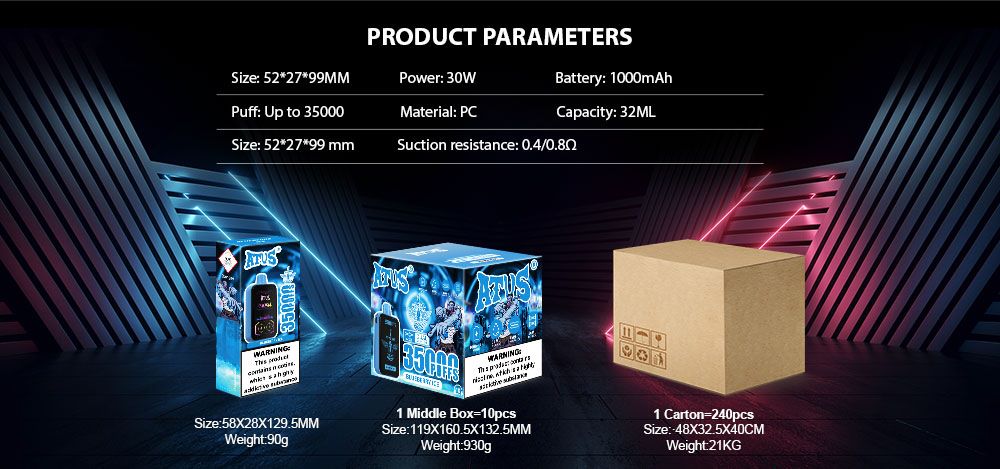 DE022 Cigarette électronique jetable Puff 35000 Taff avec Plein écran rechargeable et débit d'air réglable ATVS Vape