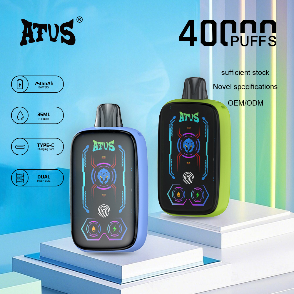 DE023 Vape jetable 40000 bouffées avec écran complet rechargeable et flux d'air réglable ATVS Vape