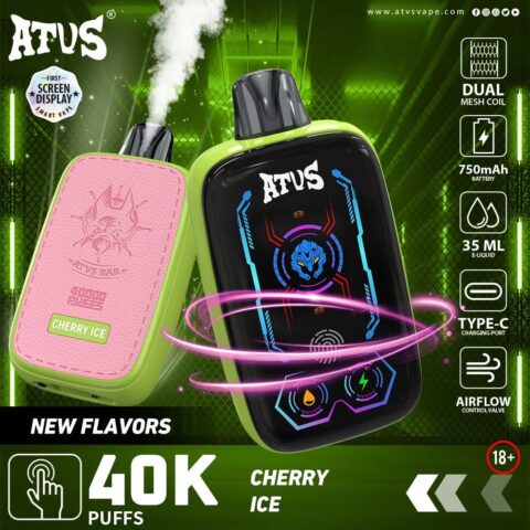 DE023 Vape jetable 40000 bouffées avec écran complet rechargeable et flux d'air réglable ATVS Vape
