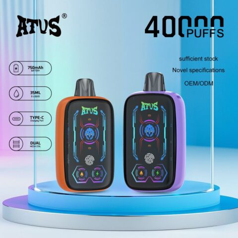 DE023 Vape jetable 40000 bouffées avec écran complet rechargeable et flux d'air réglable ATVS Vape