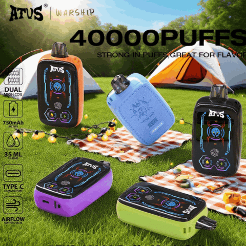 DE023 Vape jetable 40000 bouffées avec écran complet rechargeable et flux d'air réglable ATVS Vape