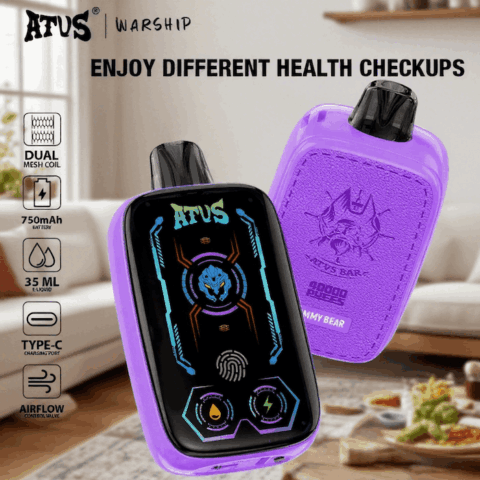 DE023 Vape jetable 40000 bouffées avec écran complet rechargeable et flux d'air réglable ATVS Vape