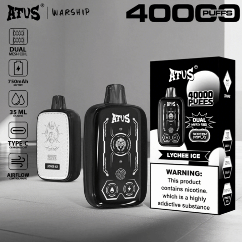 DE023 Vape jetable 40000 bouffées avec écran complet rechargeable et flux d'air réglable ATVS Vape