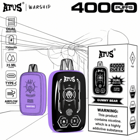 DE023 Vape jetable 40000 bouffées avec écran complet rechargeable et flux d'air réglable ATVS Vape