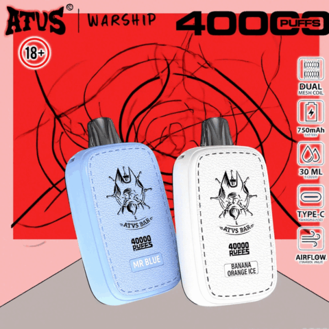 DE023 Vape jetable 40000 bouffées avec écran complet rechargeable et flux d'air réglable ATVS Vape