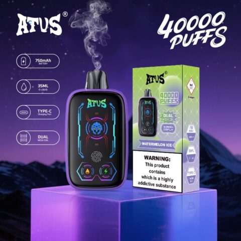DE023 Vape jetable 40000 bouffées avec écran complet rechargeable et flux d'air réglable ATVS Vape