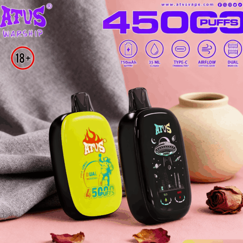 DE023 Vape jetable 40000 bouffées avec écran complet rechargeable et flux d'air réglable ATVS Vape