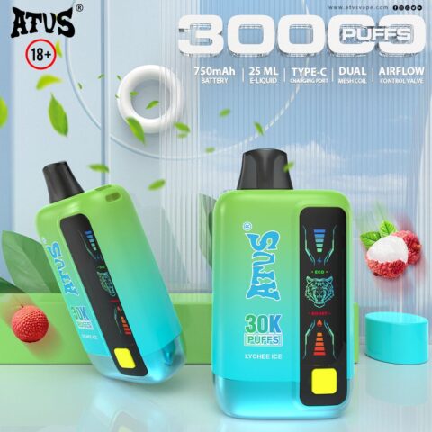 DE026 Vape jetable 30000 bouffées avec écran d'affichage LED et débit d'air réglable ATVS Vape