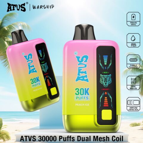 DE026 Vape jetable 30000 bouffées avec écran d'affichage LED et débit d'air réglable ATVS Vape