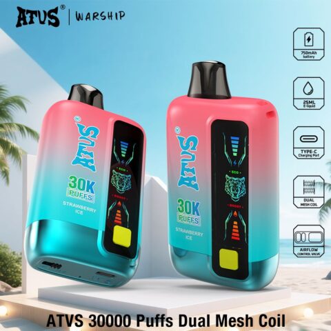 DE026 Vape jetable 30000 bouffées avec écran d'affichage LED et débit d'air réglable ATVS Vape