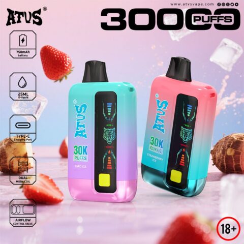 DE026 Vape jetable 30000 bouffées avec écran d'affichage LED et débit d'air réglable ATVS Vape