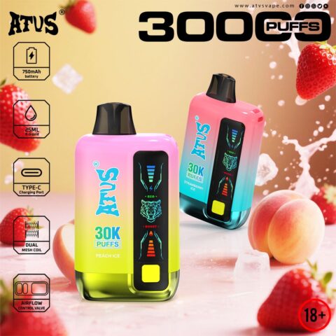 DE026 Vape jetable 30000 bouffées avec écran d'affichage LED et débit d'air réglable ATVS Vape