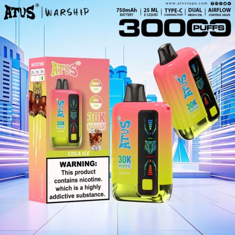 DE026 Vape jetable 30000 bouffées avec écran d'affichage LED et débit d'air réglable ATVS Vape