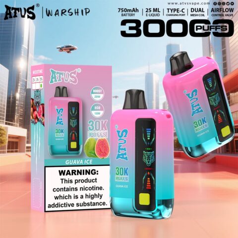 DE026 Vape jetable 30000 bouffées avec écran d'affichage LED et débit d'air réglable ATVS Vape