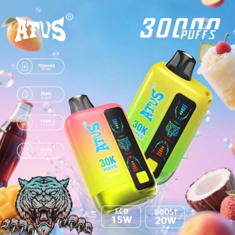 DE026 Vape jetable 30000 bouffées avec écran d'affichage LED et débit d'air réglable ATVS Vape