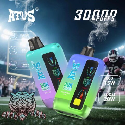 DE026 Vape jetable 30000 bouffées avec écran d'affichage LED et débit d'air réglable ATVS Vape