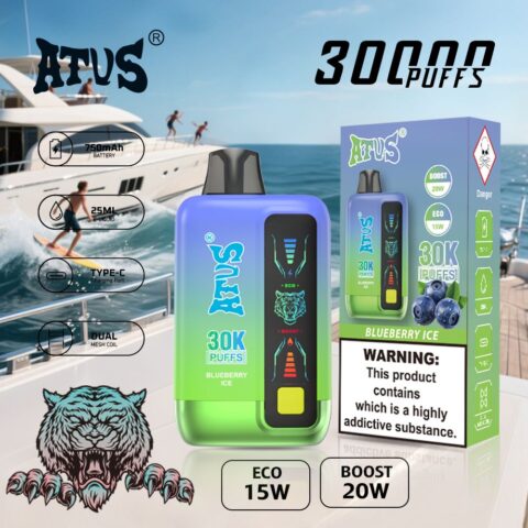 DE026 Vape jetable 30000 bouffées avec écran d'affichage LED et débit d'air réglable ATVS Vape