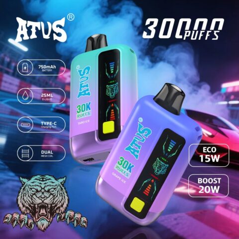DE026 Vape jetable 30000 bouffées avec écran d'affichage LED et débit d'air réglable ATVS Vape