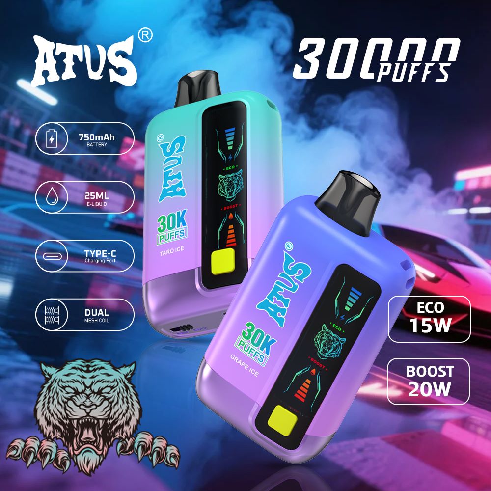 DE026 Vape jetable 30000 bouffées avec écran d'affichage LED et débit d'air réglable ATVS Vape