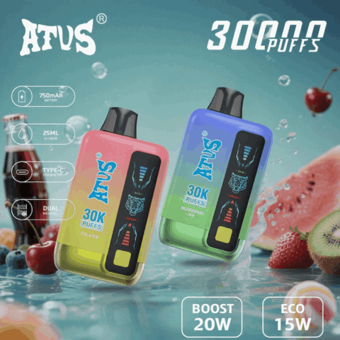 DE026 Vape jetable 30000 bouffées avec écran d'affichage LED et débit d'air réglable ATVS Vape