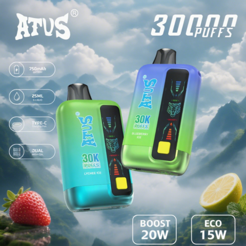 DE026 Vape jetable 30000 bouffées avec écran d'affichage LED et débit d'air réglable ATVS Vape